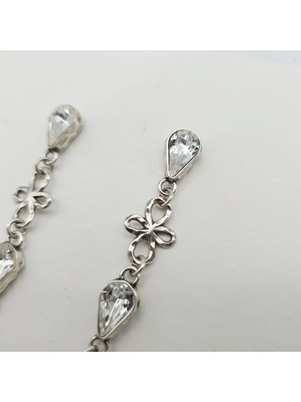 Brighton Earrings Silver Tone Rhinestone Floral Long Dangle Pieced Earrings - Picture 4 of 8